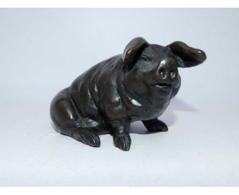 David Selby - a bronzed resin model of a sow, with incised signature, h.8cm