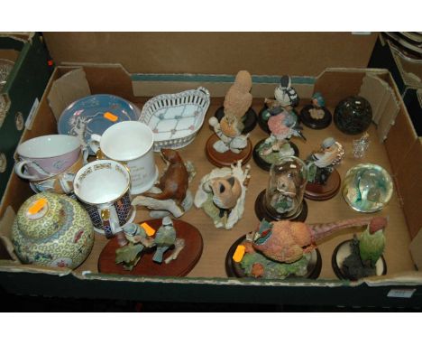 A box of miscellaneous items, to include Border Fine Arts animal figures, Chinese ginger jar, Japanese part tea service etc 