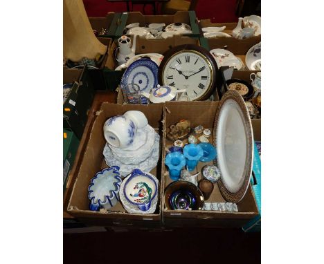 Three boxes of miscellaneous items, to include a Lladro figure of an angel, Halcyon Days enamel patch boxes, various other ce