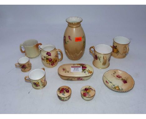 A circa 1905 Royal Worcester blush ivory tyg, shot enamel decorated with flowers having puce mark verso, height 6cm, together
