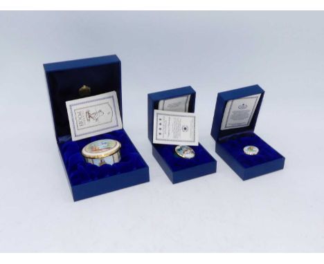 A collection of Halcyon Days enamel patch boxes