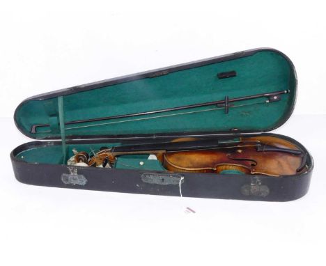 An early 20th century continental violin, having a two-piece maple back with ebony fingerboard and ebony pegs, bearing label 