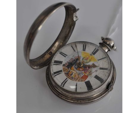 C Schulen of Ipswich, an early Victorian silver pair cased pocket watch, the white enamel chapter ring with Roman numerals (n