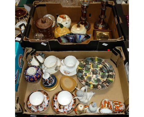 Two boxes of glassware and ceramics, to include a circa 1770 Whieldon plate with gadrooned moulded rim, dia.25cm, a Murano gl