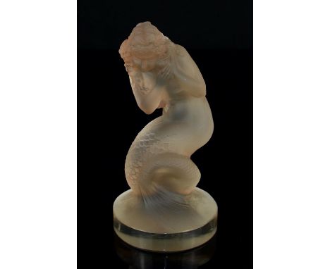 René Lalique, Naiade, large mermaid, sepia glass mascot No. 832, signed R Lalique to the side of the tail in moulded uppercas