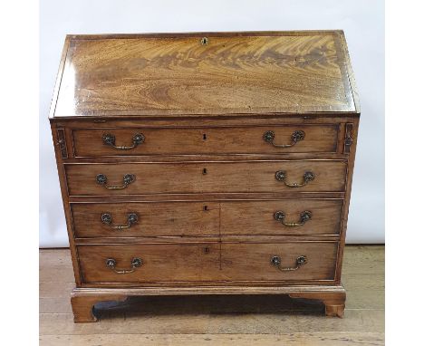 A 19th century mahogany bureau, the fall front having fitted interior, all above four graduated drawers, on bracket feet, 102