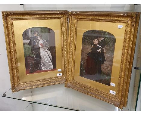 A pair of 19th century Pears style prints of loving couples, 35 x 23 cm, and three others (5) 