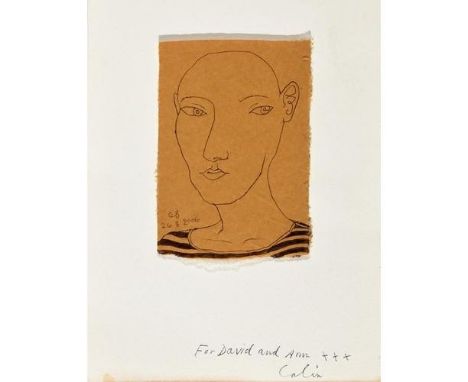 Colin Self (1941), portrait of a figure in a stripped top, initialled and dated 26.8.2006, pen and ink on brown paper, furthe