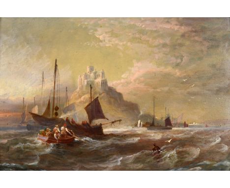 English school, mid 19th century, seascape with figures in a boat, oil on board, 18 x 29 cmReport by RBThis is framed, with a