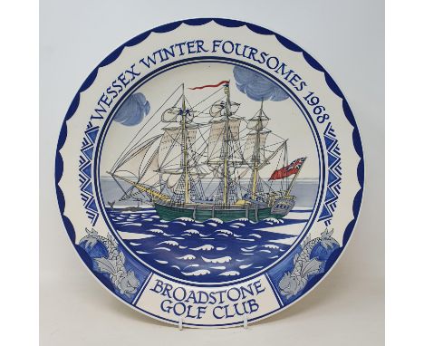 A Poole pottery charger, commemorating Wessex Winter Foursome 1968, Broadstone Golf Club, 38 cm diameter 
