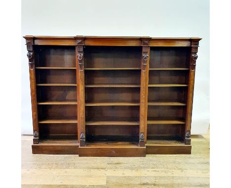 A Victorian breakfront walnut open bookcase, on plinth base, 189 cm wideReport by RBFrom a local farmhouse, arrived in the ba