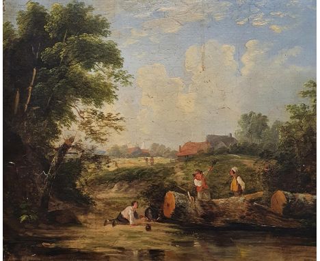 English school, 19th century, landscape with figures, oil on canvas, 45 x 55 cm 