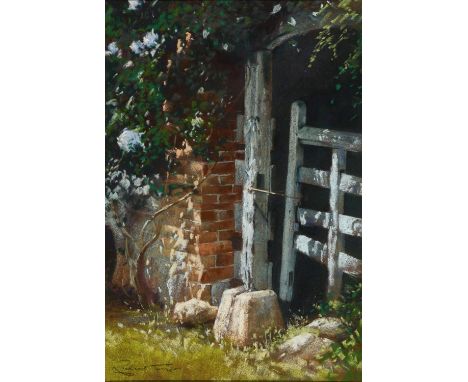 Richard Tanner, garden gate, pastel, signed, 47 x 32 cm 