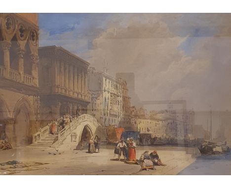 After William Callow (1812-1908), Venice scene with figures, printed and published by G Rowney & Co, 34 x 49 cmThe descriptio