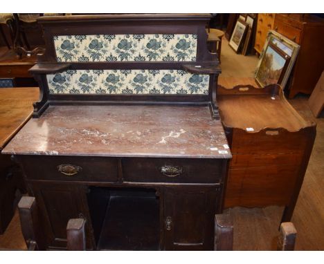 A 19th century mahogany tray top commode, 60 cm wide, and a tile backed washstand (2) 