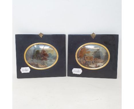A pair of Victorian oval  pictures on glass, 11 cm wide and seven naval prints  (9)glass broken 