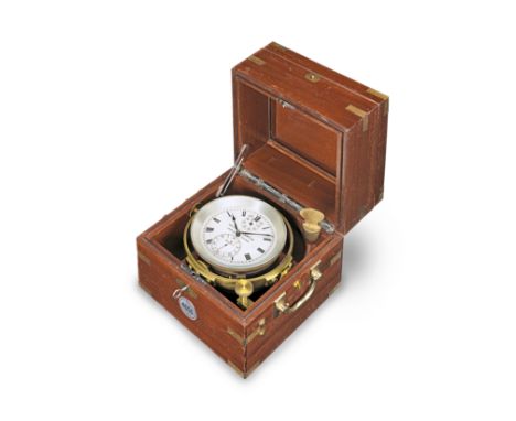 A fine mid 20th century Swiss brass-bound mahogany cased two day marine chronometerUlysse Nardin, Locle, No.4655the three par
