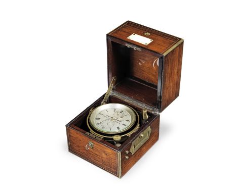 A mid 19th century rosewood cased two day marine chronometerWilliam Farquhar, Tower Hill, London. Marked Q/7The three-part bo