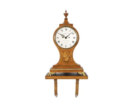 A late 18th century Satinwood 'balloon' clock with original wall bracketWm. Pybus, Royal Exchange, London The shaped caddy su