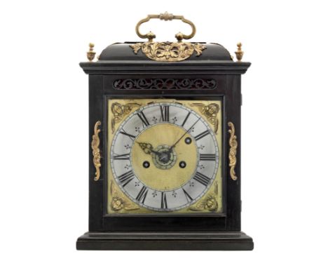 A fine and rare late 17th century ebony quarter repeating table clock with alarmJoseph Knibb, LondonThe shallow caddy top wit