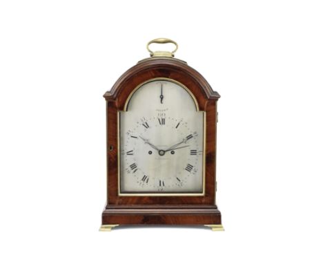 An early 19th century mahogany single pad top table clock with concentric date and pull repeatLangford, Southampton, No. 2933