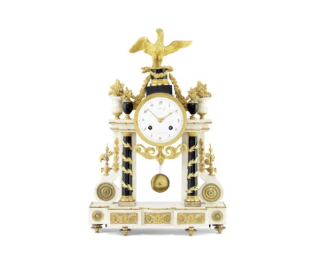 A late 18th century French marble and ormolu mantel clockLe Blond Fils, Rue du Coq St. Hre a ParisSurmounted by an ormolu eag