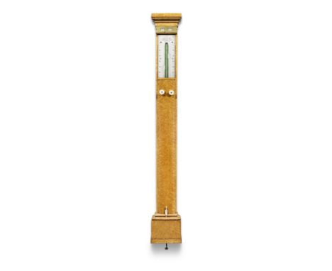 A very rare first half of the 19th century Scottish burr maple bow-fronted stick barometer with sliding bar for relative day 