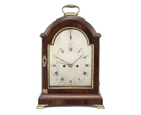 An early 19th century mahogany single pad top table clock with concentric dateLangford, Southampton, No.3209The arched case s