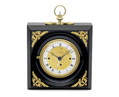 A rare Austrian Biedermeier period ormolu-mounted ebonised, four-train grande sonnerie striking and repeating sedan/Travel cl