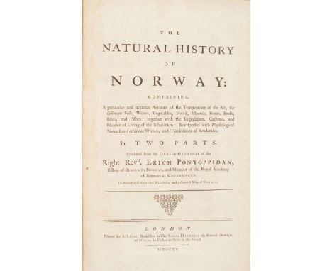  Pontoppidan, Erich [bound with Horrebow's Iceland] The Natural History of Norway London: A. Linde, 1755. Folio, 2 parts in o