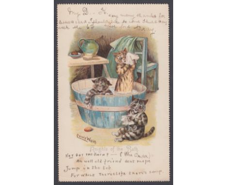 1903 used LOUIS WAIN postcard "Cats in a Bath" Tucks Calendar series