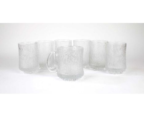Tappio Wirkkala (Finnish 1915-1985) for Iitala Set of "Thule" Drinking Glasses Comprising six beakers and one mug, originally