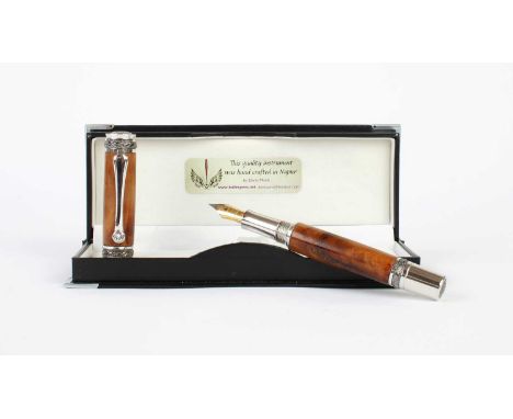 Denis Monti, New Zealand Ancient Kauri Timber Mounted Fountain Pen Crafted in Napier with stainless steel mounts and two-tone