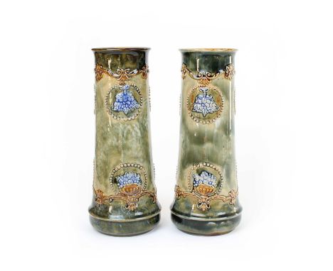 Lily Partington and Minnie Webb for Royal Doulton Pair of Stoneware Vases Early 20th century, tapered cylindrical form, both 