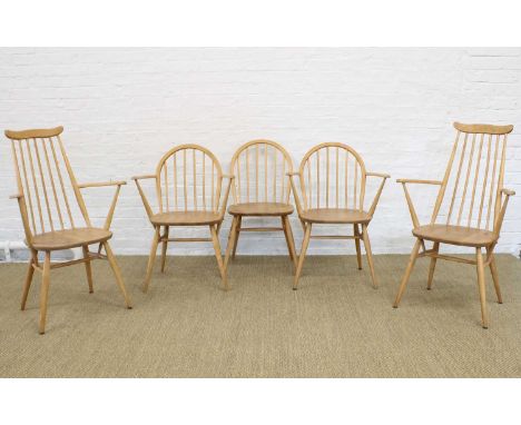 Lucian Ercolani for Ercol Five Dining Chairs All circa 1960s, all restored, comprising a pair of "Goldsmith" carvers, a pair 