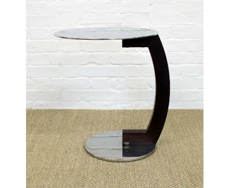 Giorgio Cattelan for Cattelan Italia "Zen" Side Table The circular stainless steel top on shaped stained beech support to sta