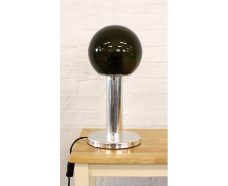 Italian Table Lamp in the Style of Targetti Sankey Circa 1970s, with spherical green glass shade on aluminium column to weigh