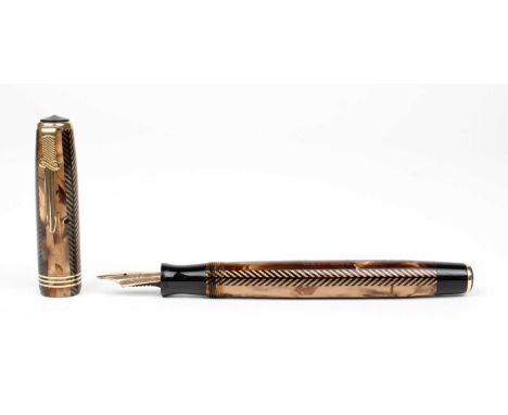 Parker USA "Royal Challenger" Fountain Pen Circa 1937, with "Herringbone" design and "Sword" clip, yellow metal nib.Private c