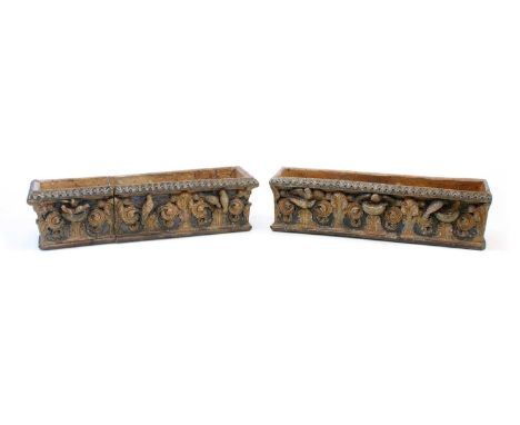 Robert Wallace Martin for Southall Pottery Rare Pair of Large Stoneware Planters Salt-glazed and moulded in high relief with 