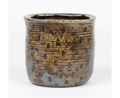 Martin Brothers Small Stoneware Pottery Vase or Planter Late 19th century, shaped square form, the body covered in a metallic