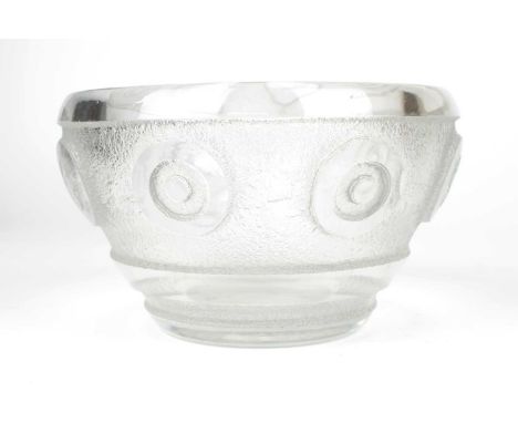 Daum, Nancy French Art Deco Glass Bowl Circa 1930, the body with acid-cut detail and repeated concentric motif in relief, sig