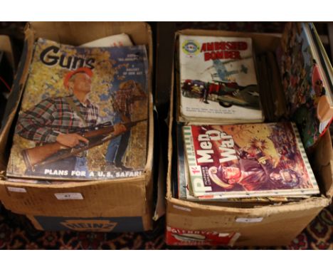 Two boxes of vintage books mainly on the subject of war aircrafts and guns etc.