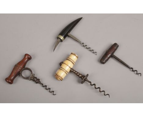 Four vintage cork screws to include bone handled examples.