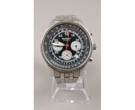 A gentleman's Sekonda stainless steel chronograph wristwatch with three subsidiary dials, date chapter and second sweep finge