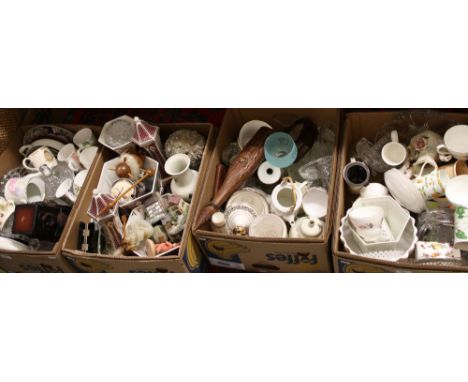 Four boxes of miscellaneous to include Panda ceramics, cut glassware, ceramic teawares, decorative vases etc.