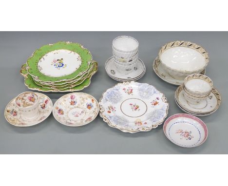 A collection of 18thC and 19thC ceramics including Chamberlains Worcester, wrythen fluted teabowls, saucers, plate and slop b