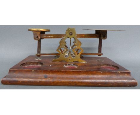 A set of S Mordan & Co, London postal scales with letter rates to pan, length 21cm