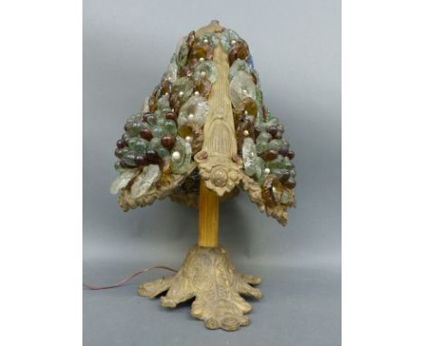 A continental glass lamp with applied glass fruit and floral decoration, approximately 38cm tall