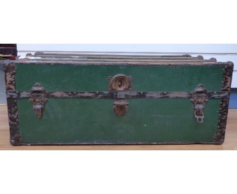 An ash bound steamer or travelling trunk, L87cm