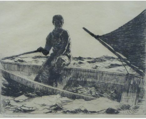 Frank W Benson (American 1862-1951) signed etching 'A Dory Fisherman', plate size 20cm x 25cm